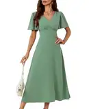 Damen Sommer V-Ausschnitt Cape Ärmel Wickelkleid Causual Elegant Arbeitskleid Business OL A-Linie Kleid Hellgrün XL