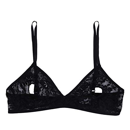 Mufeng Damen Sexy Bralette Ouvert Crop Top Nippel Hollow Bra ohne Bügel Spitzen BH Bustier Erotik Durchsichtig Reizwäsche Schwarz Weiß Schwarz M
