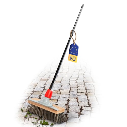 Novaliv Robuster Drahtbesen mit Stiel - Stahlbesen mit Teleskopstiel, Effiziente Moosentfernung, Drahtbürste, für Pflastersteine & Garten, Stahldrahtbesen, Mooskratzer, Pizzabesen, Pizzastein Bürste