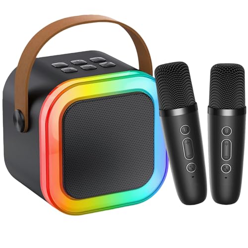 Karaoke Maschine Kinder, tragbarer Bluetooth-Lautsprecher mit LED und 2 drahtlosen Mikrofonen, kompatibel mit Android/iOS/iPad, Geburtstagsparty-Spielzeug für Jungen Mädchen