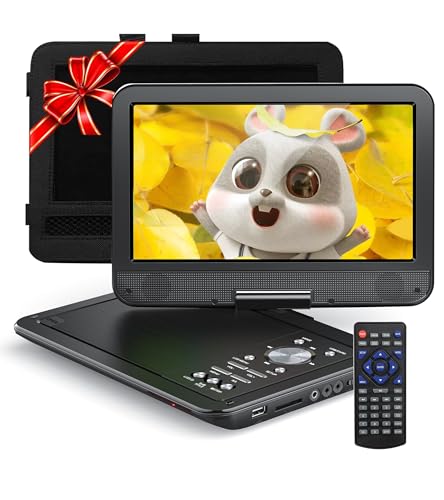 YOTON 12,5" Tragbarer DVD-Player mit 10,5" HD-Schwenkbildschirm, ideal fürs Auto, inkl. Autoladegerät, Memory-Playback-Funktion und 4-6 Stunden Akkulaufzeit [Kein Blu-ray-Support]