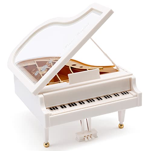 Bakiauli Klavier Spieluhr, Mini Klavier zum Aufziehen Flügel Klavier Kann als Schreibtischdekoration Ornament Weihnachten Valentinstag Geburtstagsgeschenk Verwendet Werden (Weiß)