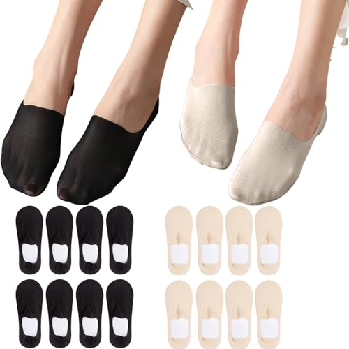 YANINEE 8Paar Ballerina Eisseide Loafer Socken Füsslinge Damen 35-42, No Show Socks Women mit Rutschfest Silikon