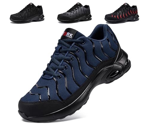 LARNMERN Arbeitsschuhe Damen Herren Sicherheitsschuhe Leichte Komfort Schutzschuhe Stahlkappenschuhe Atmungsaktive Luftkissen Dämpfung Schuhe Arbeit Pannensichere (Marine blau,36EU)