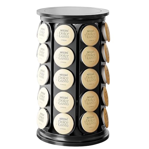 Soleebee Kaffee Kapselhalter, Kaffeekapselhalter kompatibel für Dolce Gusto K-Cup Kaffeepods, 360-Grad-Drehung und Rutschfest Kapselspender, Kaffeekapseln Aufbewahrung Halter 40 Kapseln (Schwarz)