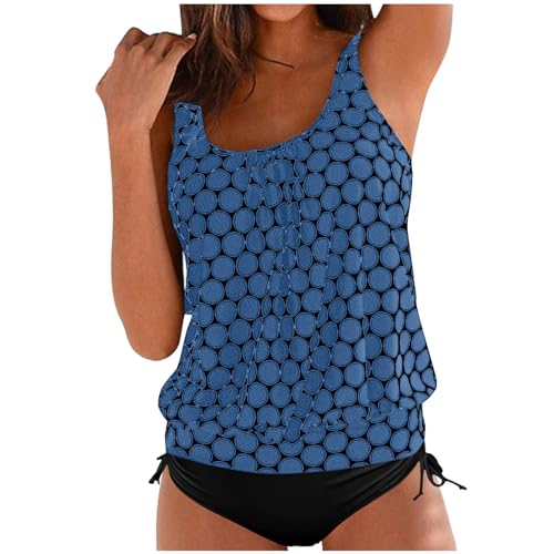 EQWIGKEIT die Discounter, Tankini Damen Bauchweg Push Up Bademode Drucken Zweiteiler Schwimmanzug Große Größen Oberteil Mit Badeshorts Hoher Taille Strandmode