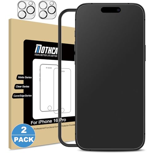 Mothca Matte Schutzfolie für iphone 16 Pro, 2x 9H Matt Schutzglas Screen Protector + 2x Kameraschutz, 2,5D Displayschutz Folie Blendschutz Anti-Fingerabdruck Blasenfreie (6,3-Zoll)