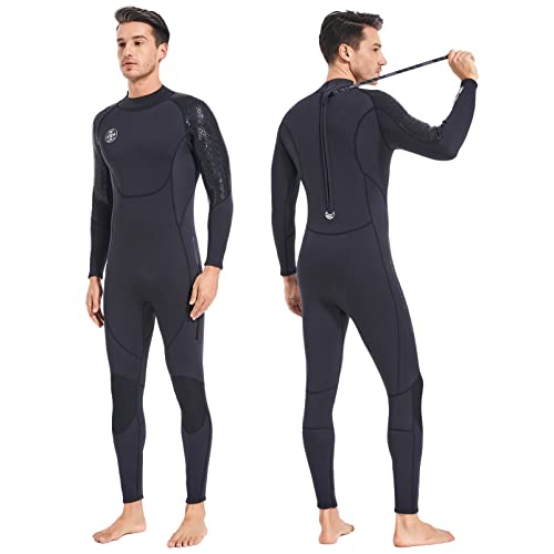 Neoprenanzug Herren Neopren Thermo Schwimmanzug - 3MM UV Schutz Damen Tauchanzug Lange Ärmel Rückenreißverschluss Ultra Stretch Schwarz Wetsuit Outdoor Taucher für Tauchen Schwimmen Wassersport L