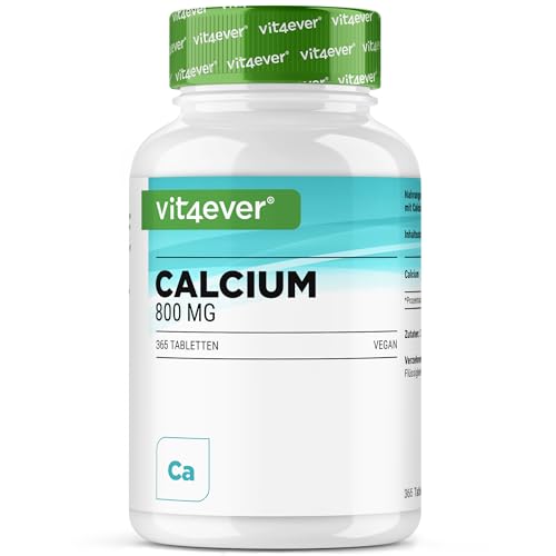 Calcium - 365 Tabletten - 800 mg Kalzium aus Calciumcarbonat pro Tagesportion - Für 6 Monate - Vegan, laborgeprüft, hochdosiert & ohne unerwünschte Zusätze