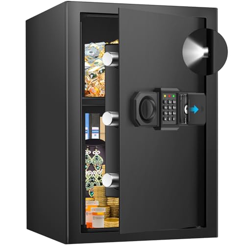 70L Großer Safe Tresor für Zuhause, Feuerfester Tresor mit Schlüssel, Abnehmbares Regal und Stummschaltfunktion, Anti-Theft Tresore für Geld, Dokument, Medizin and Wertgegenstände