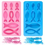 2 Stück Silikonform Fisch, 8 Gitter Fischförmige Silikonformen Gießformen, Kommunion Deko Silikonform Fisch, Fisch Silikonformen GießFormen Kerzenhalter, Gießform Fische für Schokolade, Kuchen, Seife