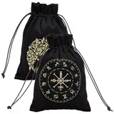 CREATCABIN 2 Stück Tarottaschen Samt,Aufbewahrung von Tarotkarten,12 Sternbilder,Lebensbaum-Tasche,Beutelhalter,Runen Mit Kordelzug,Groß Für Tarotkarten,Kristallschmuck,Würfel,Geschenk,18x13cm,Schwarz