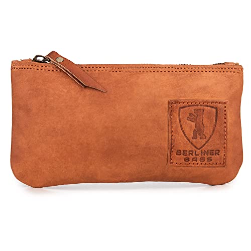 Berliner Bags Vintage Federmäppchen Etui aus Leder mit YKK Reißverschluss, Federmappe für Stifte - Braun