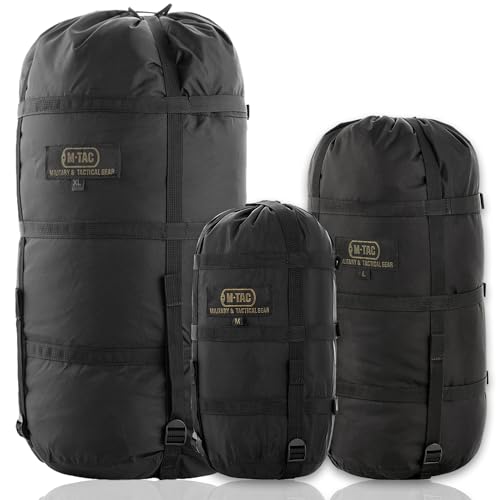 M-Tac Schlafsack Kompressionssack, Militär, wasserabweisend, Kompressionssack, leicht, Nylon, Kompressionssack für Reisen, Camping, Wandern, Outdoor (Schwarz, M – 12 Liter)