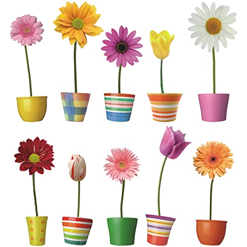 KAIRNE Blumen Fenster Aufkleber,Blumen Fenstersticker,Pflanzen Blumen Fensterdeko,Garten Fensterbilder,Topfpflanze Sonnenblume Chrysantheme Wandtattoo für Wohnzimmer Schlafzimmer Frühling Sommer Deko