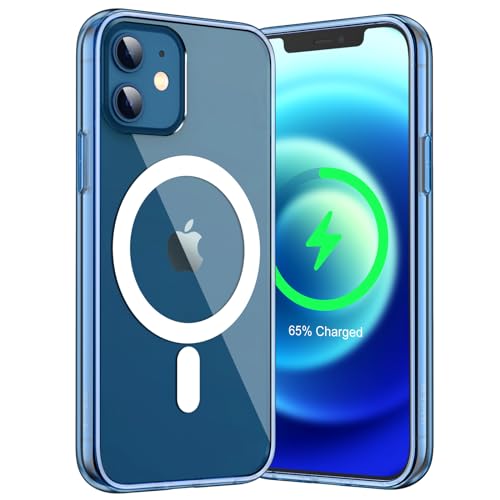 JETech Magnetisch Hülle für iPhone 12/12 Pro 6,1 Zoll Kompatibel mit MagSafe Kabellosem Laden, Stoßfest Handyhülle, Schutzhülle Kratzfeste Transparent Rückseite (Jeans Indigo)