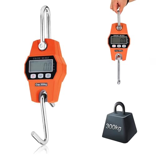 Hengrongshen Kranwaage Digital Hängewaage Hakenwaage Kofferwaage Digital mit Haken Gepäckwaage Tragbare Wildwaage Fischwaage 300kg, LCD Display N/lbs/kg, Gelb
