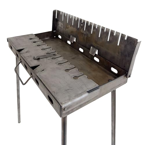 GOROCH Mangal Grill Schaschlik Holzkohlegrill – Faltbarer BBQ Koffer-Grill aus 3 mm Stahl für 10 Spieße – Tragbarer Outdoor Kohlegrill für Camping, Garten, Picknick & Reisen