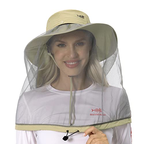 Bassdash UPF 50+ Moskito Sonnenhut mit verstecktem Kopfnetz und Nackenschutz für Herren Damen Angeln Wandern Camping