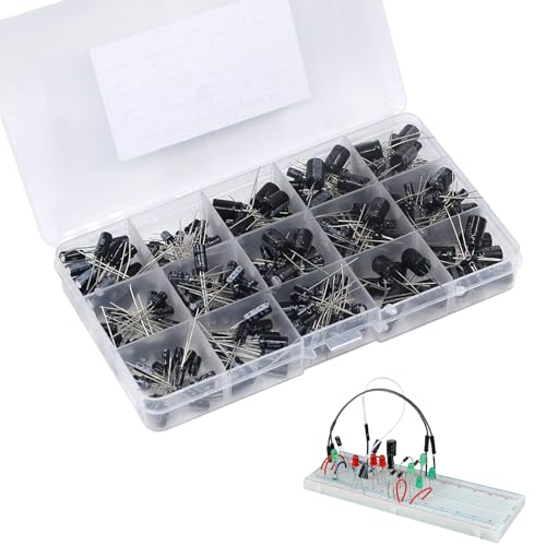 200 Stück Elkos kondensator Sortiment, Elektrolyt kondensatoren Set von 15 Typen 0,1uF bis 220uF 10V 16V 25V 50V Elko Kondensatoren Aluminium Capacitor Kit