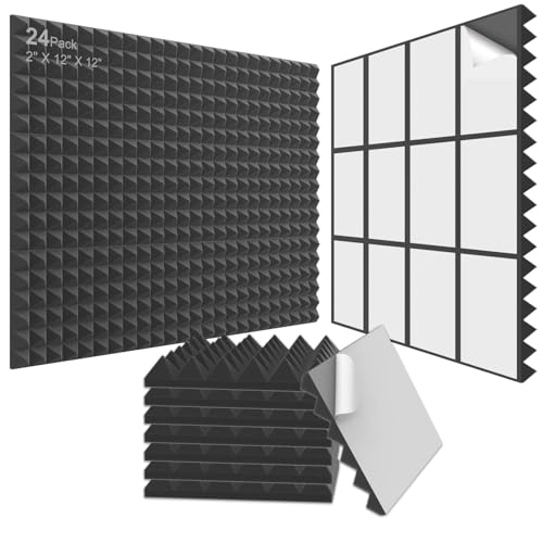 JBER Pyramidenschalldichte Schaumstoffplatten, 5,1 x 30,5 x 30,5 cm, selbstklebende Akustik-Wandpolster für Heimbüro-Studios