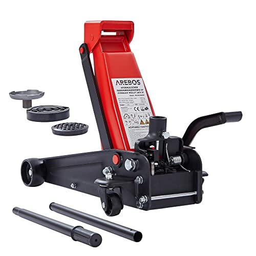 Arebos 3T Hydraulischer Rangierwagenheber mit integriertem Fußpedal | Unterfahrhöhe 130-508 mm | 2 Gummi-Auflagen | Wagenheber Jack 360° Rollen | Heber Ständer KFZ Auto PKW