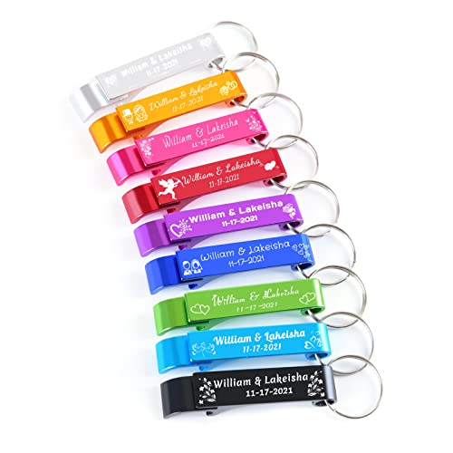 60 Stück personalisierte Hochzeitsgeschenke, Flaschenöffner, personalisierter Schlüsselanhänger, graviertes Text-Logo, Hochzeitsgeschenke für Gäste, Party-Jubiläen