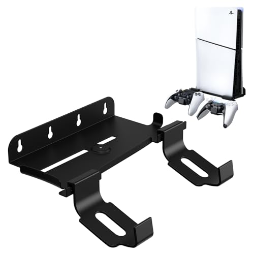Shinkuro Wandhalterungs-Set für PS5 Slim, Wandhalterung mit 2 abnehmbaren Controller-Haltern & Cutter & Befestigungsschraube für PS5 Slim Disc/Digtial Edition, PS5 Slim Stand Zubehör (Schwarz)