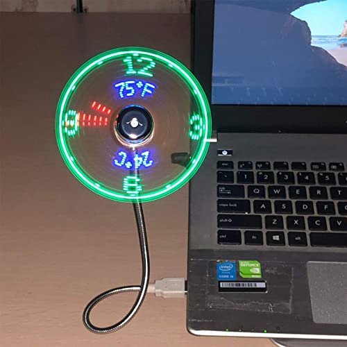 Justup USB Ventilator, LED RGB Lüfter zeigt Uhrzeit und Temperatur an,RGB-Version Mini-USB mit flexiblem Schwanenhals, Anzeige/Memory-Funktion für PC/Laptop/Desktop(Uhr + Temperatur)