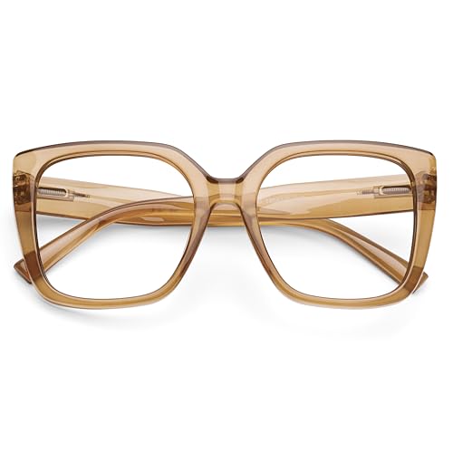 DOOViC Lesebrille Damen 1.5 Blaulichtfilter mit Große Braun Quadratisch Rahmen Computerbrille Brille mit Sehstärke