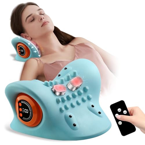 EMS Elektrische Nackenmassagegerät Kabellos, Massagegerät Nacken mit Wärme und vibration 3 Modi 6 Einstellbare Frequenzen Entspannungskissen Akupressur für den Nacken