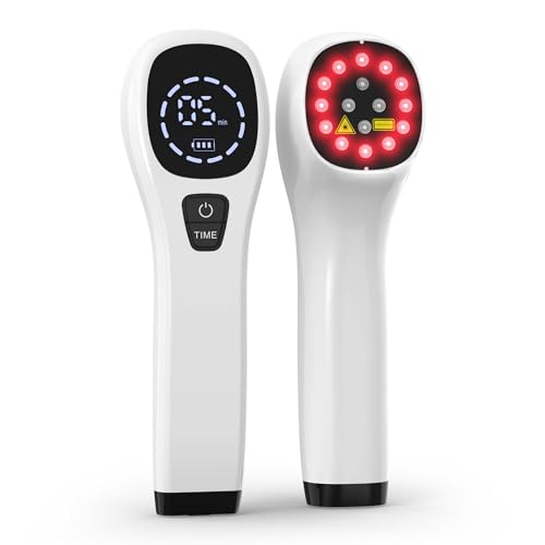 KTS tragbares Rotlicht Therapie Gerät, Infrarotlichttherapie zur Schmerzlinderung, Kaltlasertherapiegerät für Gelenk- und Muskel-, Knie-, Schulter-, Rücken-, Nackenschmerzen (12 x 650nm & 4 X 808nm)
