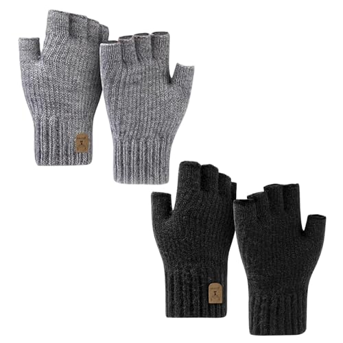 GUTERTOP 2 Pairs Handschuhe Ohne Fingerkuppen, Fingerhandschuhe Winter Strick Warme Damen, Handschuhe Damen kaschmir Fingerlos für Herren und Damen