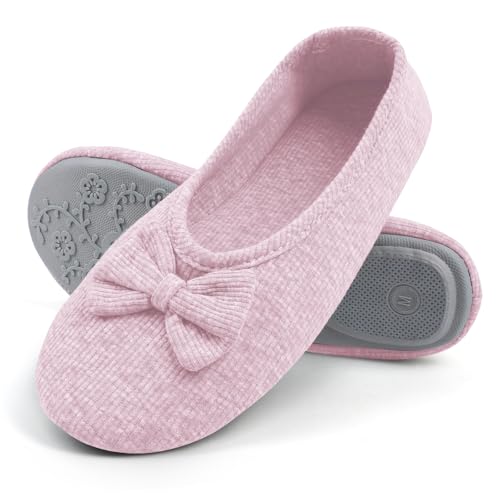 OFFCUP Damen Hausschuhe, Memory Foam Leicht Frottee Hausschuhe, Gemütlich Ballerinas Faltbare Ballerinas Hüttenschuhe Indoor Antirutsch Baumwolle Warme Slippers