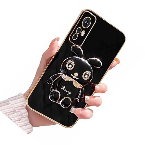 Nadoli für Xiaomi Redmi Note 12 Pro 4G Hase Versteckt Ständer Hülle,Karikatur Ultra Dünn Überzug Galvanisierte Kaninchen Ständer Weiche Silikon Kratzfest Handyhülle Schutzhülle