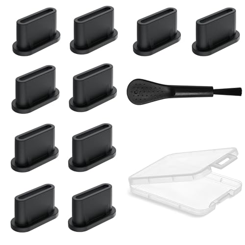 AUZOSL USB C Staubschutzstopfen 12 Stück, mit Reinigungsbürste & Aufbewahrungsbox für iPhone 15, iPhone 16 Pro Max, Neu iPad, iPad Pro Air Mini, Airpods, Samsung, Xiaomi, Motorola, Nothing Phone, Poco