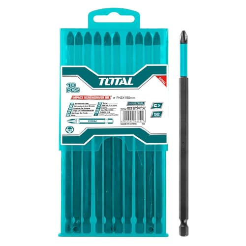 10 Stück Schlagschrauber-Bits 150 mm PH2 S2 Industriestahl mit gut sichtbarer Hülse, optimierte Schlagzone, schwarze Oberfläche mit Magnet (TACIM16PH263)
