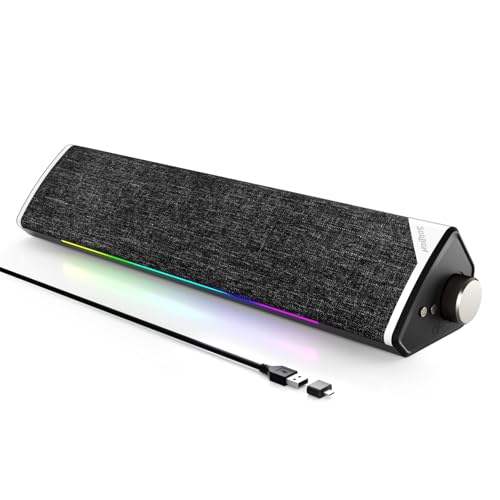 SOULION R60 PC Lautsprecher USB Bluetooth Soundbar, USB-betrieben Typ-C, LED Computer Boxen mit 3.5mm Klinke für Laptop, Monitor, Gaming