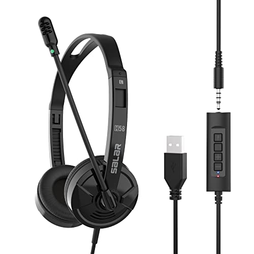 USB Headset mit Mikrofon, 3,5mm Klinke PC Business Kopfhörer mit Noise Cancelling Mikrofon und Lautstärkeregler für Call Center, Skype, Office, Telefonkon Ferenzen, Online Kurse
