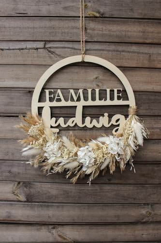 Familienkranz Holzring mit Trockenblumen Trockenblumenkranz personalisiert Holzkranz