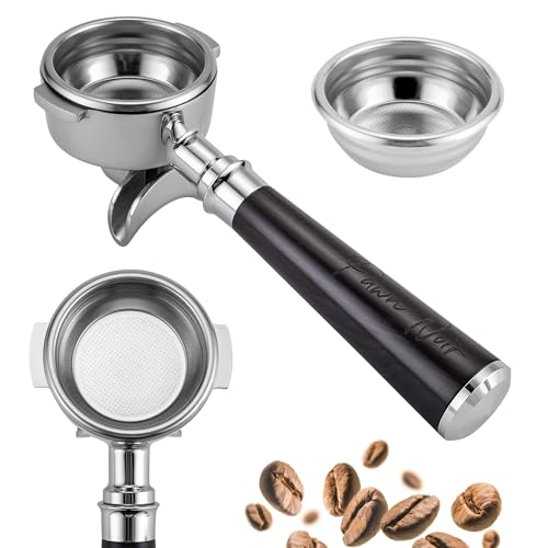 Pawn Noir Espresso-Siebträger mit 2 Ohren, 58 mm, Doppelausgießer, passend für E61, Faema/Flair/Rocket/Sanremo/Expobar, Siebträger mit Edelstahlkorb und Massivholzgriff (58 mm Doppelausläufe, 2 Ohren)