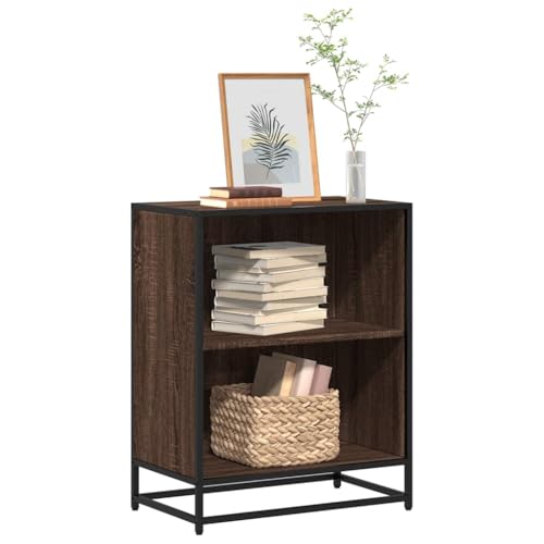 ULUYYUC Bücherregal Braun Eichen-Optik 60x35x76 cm Holzwerkstoff Metall Schmaler Regalschrank mit 2 Fächern Stabil und Langlebig Modernes Design für Wohnzimmer Büro Deko