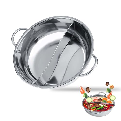 Baxnore Hotpot aus Edelstahl, Sichuan Doppelter Feuertopf für Induktions-, Gas-, Elektroherd & Ceranfeld, Chinesisches Fondue mit Hohlgriff, Leicht zu Reinigen