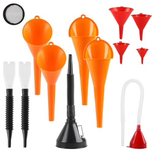 12 STK Einfülltrichter Set, KFZ Benzin Trichter, Öltrichter, Öleinfülltrichter, flexibles Kunststoff Trichter Set, Kraftstoff Trichter mit Schlauch mit Auslauf und langen Auto öl Motorrad Trichtern