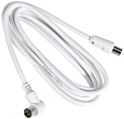 PremiumCord TV Koaxial Antennen Kabel 2m, 75 Ohm, IEC Stecker auf Buchse 90°, Abgeschirmt - für DVB-C, DVB-T/T2, 4K UHD 2160p, Full HD 1080p 3D, Farbe Weiß