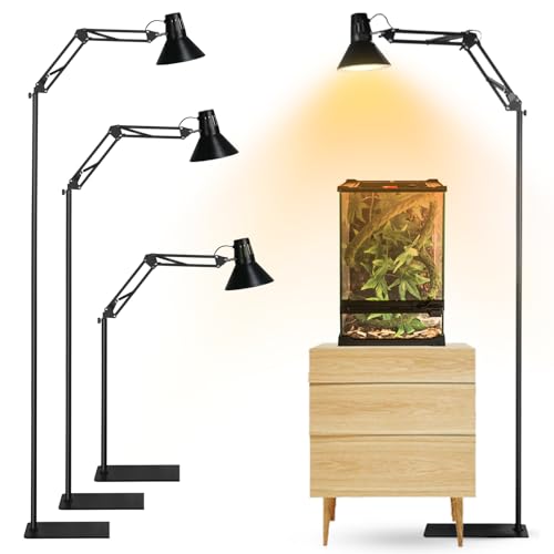 Tararium Hoch Reptilien Wärmelampenständer mit Lampenschirm, Verstellbarer Schwenkarm Terrarium Lampe Halterung, E26/E27 Keramikfassung Bodenlichtständer für