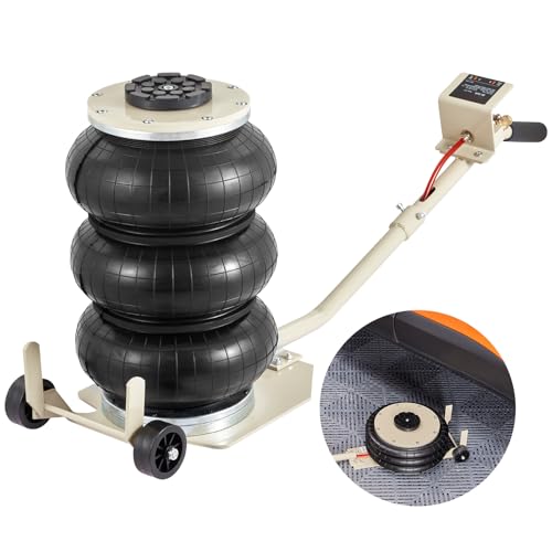VEVOR Pneumatischer Wagenheber Air Jack 3 t, Weiß Dreifachbeutel-Luftheber 140-450 mm Hubhöhe Airbag Luftwagenheber mit langem Griff, 5 Minuten Hub Luftheber Wagenheber für SUV, LKW, Pkw usw.