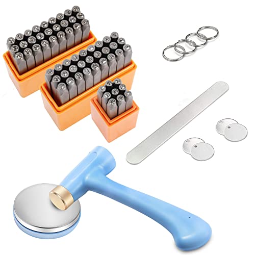 MINENICE 63PCS Schlagzahlen und Schlagbuchstaben Set, Metall Stamping Hammer 3mm Kohlenstoffstahl Alphabet A-Z & a-z, Zahlen 0-9, 2 Symbolen Stempel für Metall Kunststoff Holz Leder DIY