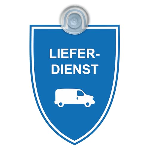 Indigos UG - Schild Lieferdienst - 9x12 cm - Saugnapfschild - Aluverbund - Emblem - Innenbefestigung für Ihr Auto - UV-Beständig - Einsatzschild