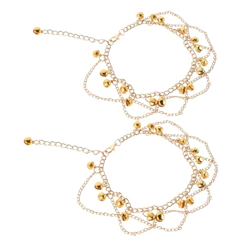 Milisten 1 Paar Tanz Fußglocke Mehrlagige Fußkette Tanz Fußkette Party Schmuck Party Fußschmuck Tanzschmuck Knöchelarmband mit Chimes Glocken -Knöchelschmuck Fußkettchen Metall Golden